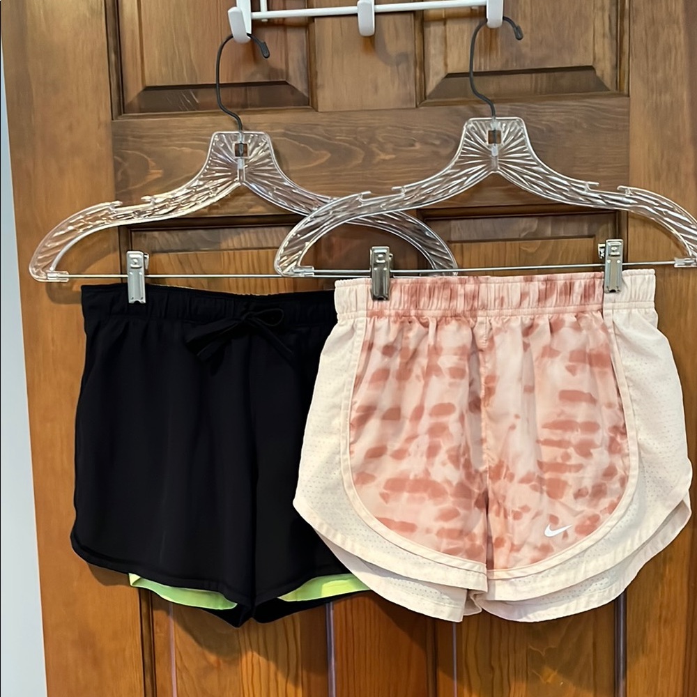 Nike Women’s Black Athletic Shorts & Pink Tie-Dye Lined Running Shorts